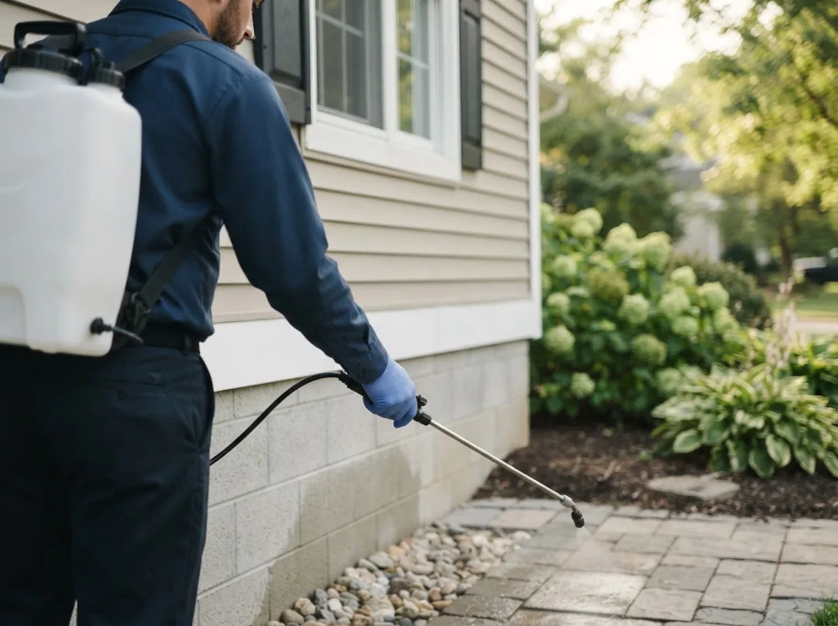 Pest control technician inspecting a home in Riverton, NE